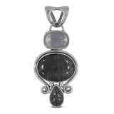 Natural Black Rutilated Quartz Silver Pendant