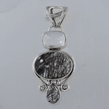 Natural Black Rutilated Quartz Silver Pendant