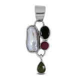 Natural Pearl & Tourmaline Silver Pendant