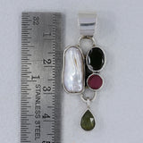 Natural Pearl & Tourmaline Silver Pendant