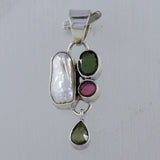 Natural Pearl & Tourmaline Silver Pendant