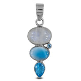 Rainbow Moonstone, Larimar, Blue Topaz Silver Pendant