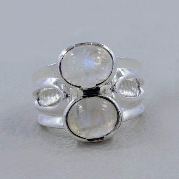Rainbow Moonstone Silver Rings