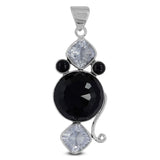 Black Onyx, Crystal Silver Pendant