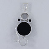 Black Onyx, Crystal Silver Pendant