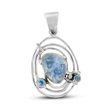 Rough Aquamarine and Blue Topaz 925 Silver Pendant