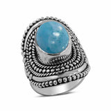 Genuine Larimar Unique Design Silver Ring