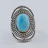 Genuine Larimar Unique Design Silver Ring