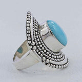 Genuine Larimar Unique Design Silver Ring