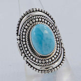 Genuine Larimar Unique Design Silver Ring