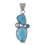 925 Silver Larimar, Blue Topaz & Pearl Pendant