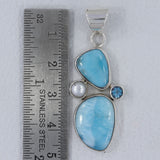 925 Silver Larimar, Blue Topaz & Pearl Pendant