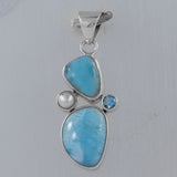 925 Silver Larimar, Blue Topaz & Pearl Pendant