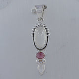 Rainbow Moonstone and Tourmaline Silver Pendant