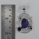 Rough Aquamarine and Blue Topaz 925 Silver Pendant