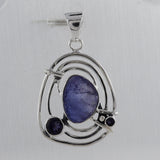 Rough Aquamarine and Blue Topaz 925 Silver Pendant