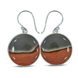 Round Cabochon Large Polychrome Jasper Women's Silver Earring