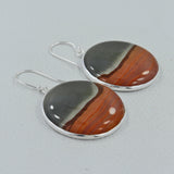 Round Cabochon Large Polychrome Jasper Women's Silver Earring