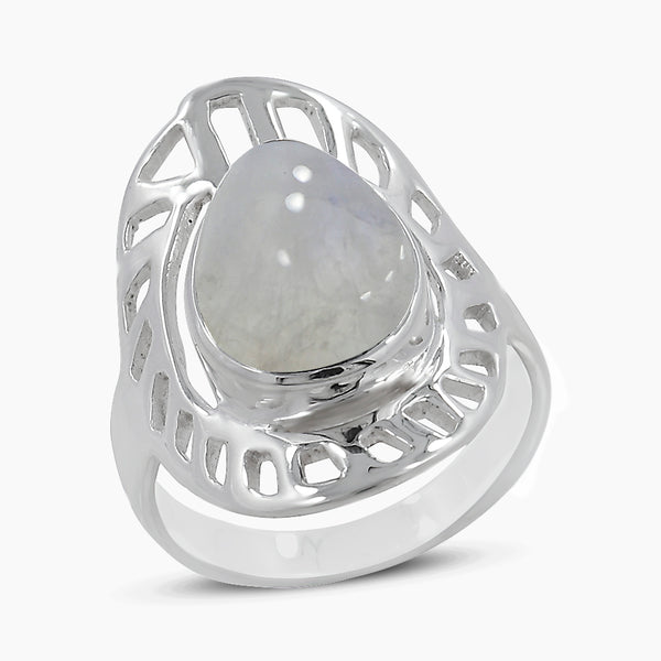 Natural Rainbow Moonstone Silver Rings