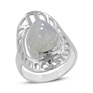 Natural Rainbow Moonstone Silver Rings