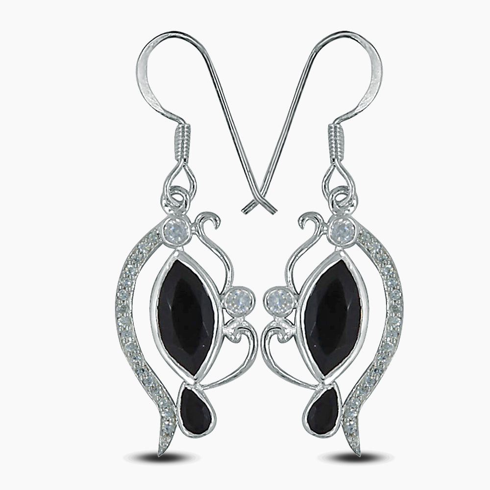 Black Onyx & Cubic Zirconia Silver Earrings