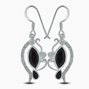 Black Onyx & Cubic Zirconia Silver Earrings