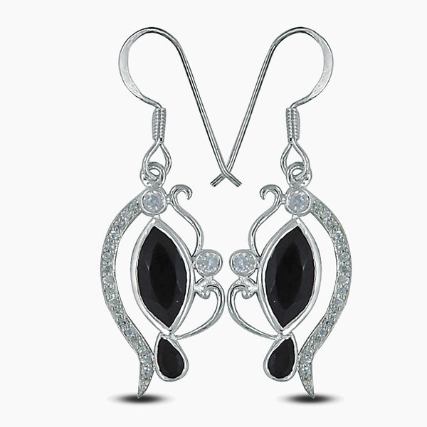 Black Onyx & Cubic Zirconia Silver Earrings