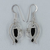 Black Onyx & Cubic Zirconia Silver Earrings