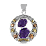 Three Tone Amethyst Silver Pendant