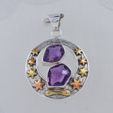 Three Tone Amethyst Silver Pendant