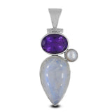 Rainbow Moonstone, Amethyst & Pearl Silver Pendant (Copy)