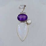 Rainbow Moonstone, Amethyst & Pearl Silver Pendant (Copy)