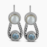 Pearl and Blue topaz Silver Studs Earrings