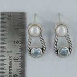 Pearl and Blue topaz Studs Silver Earrings