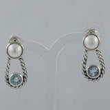 Pearl and Blue topaz Studs Silver Earrings