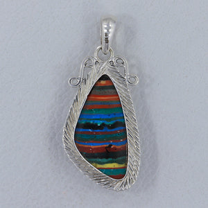 Natural Rainbow Calsilica Silver Pendants