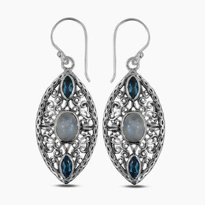 Rainbow Moonstone Silver Earrings