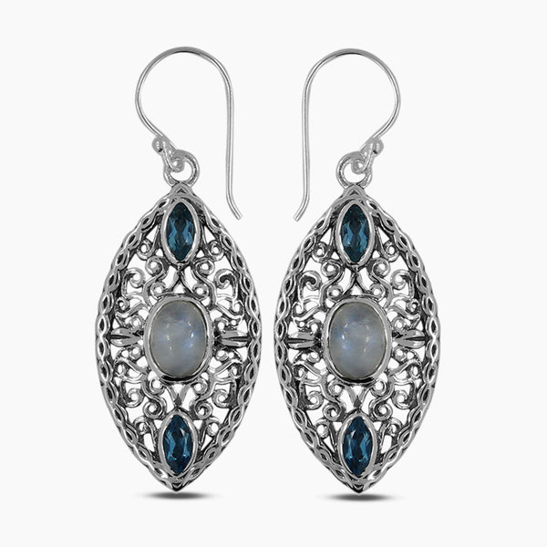 Rainbow Moonstone Silver Earrings