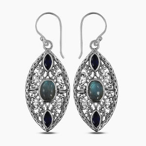 Rainbow Moonstone Silver Earrings