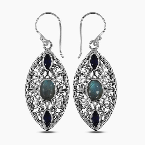 Rainbow Moonstone Silver Earrings