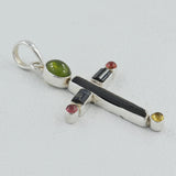 Multi Tourmaline Pencil Cross Pendant