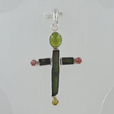 Multi Tourmaline Pencil Cross Pendant