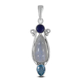 Rainbow Moonstone, Blue Topaz & Iolite Silver Pendant