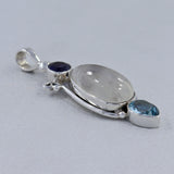 Rainbow Moonstone, Blue Topaz & Iolite Silver Pendant