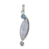 Rainbow Moonstone, Blue Topaz Silver Pendant