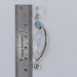 Rainbow Moonstone, Blue Topaz Silver Pendant