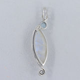 Rainbow Moonstone, Blue Topaz Silver Pendant