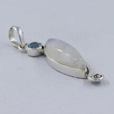 Rainbow Moonstone, Blue Topaz Silver Pendant