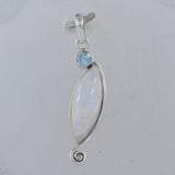 Rainbow Moonstone, Blue Topaz Silver Pendant