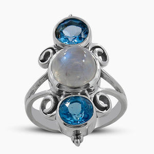 Rainbow Moonstone Silver Rings